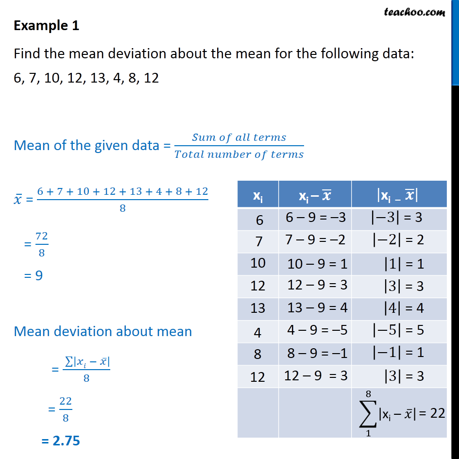 Example 1 Find Mean Deviation About Mean 6 7 10 12